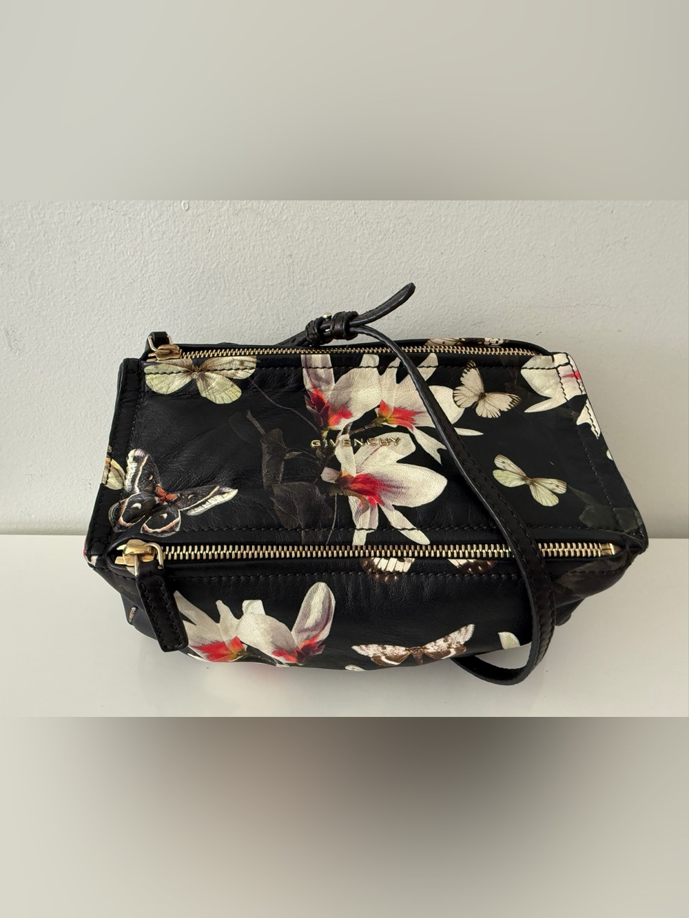 GIVENCHY Mini Pandora Leather Small Crossbody Handbag Bag, Black/Butterflies